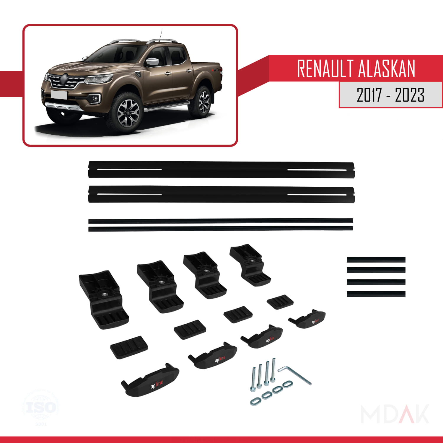 Renault Alaskan 2017-2023 Arası ile Uyumlu BASIC Model Ara Atkı Tavan Barı Siyah 2 Adet - Görsel 6
