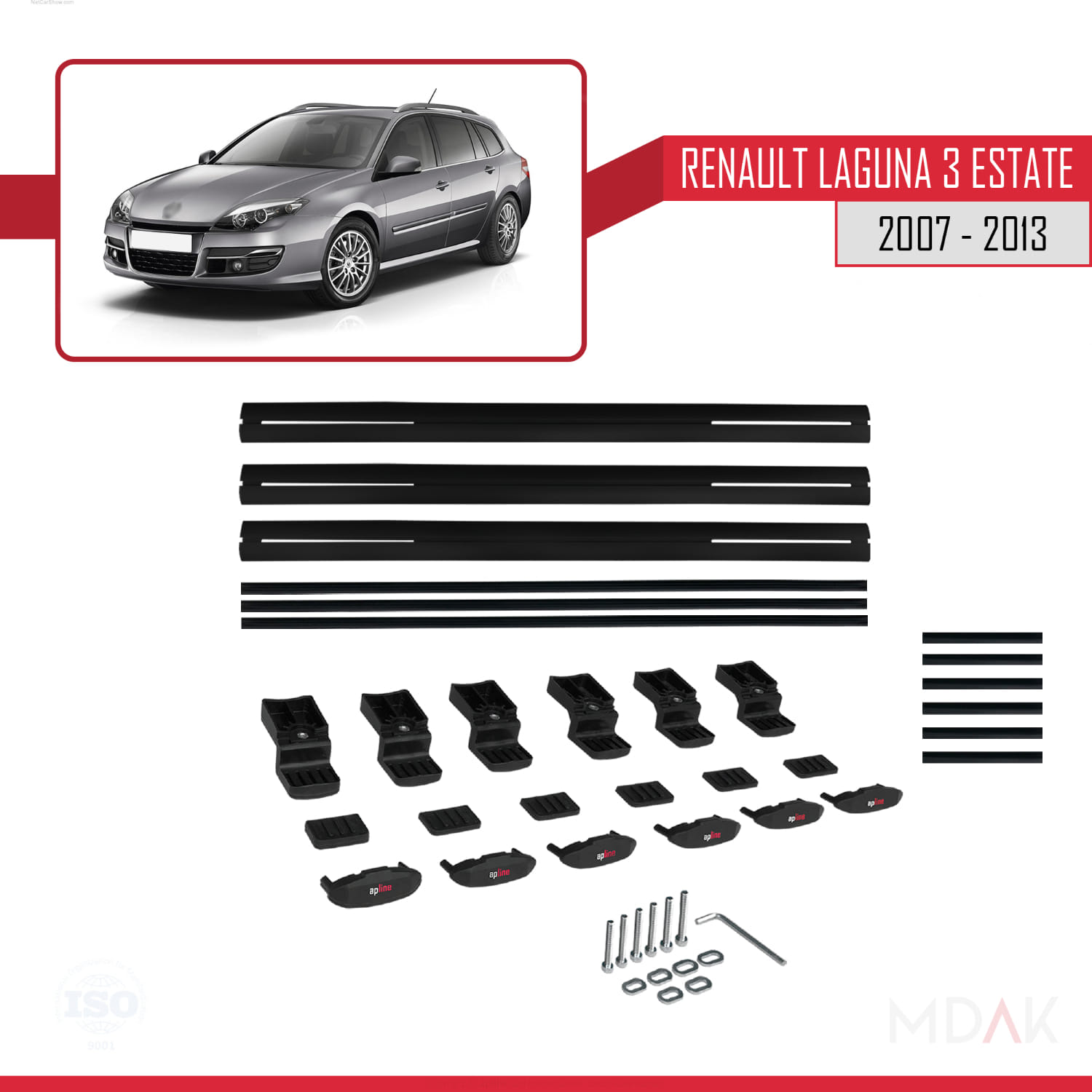 Renault Laguna 3 Estate 2007-2013 Arası ile Uyumlu BASIC Model Ara Atkı Tavan Barı Siyah 3 Adet - Görsel 6