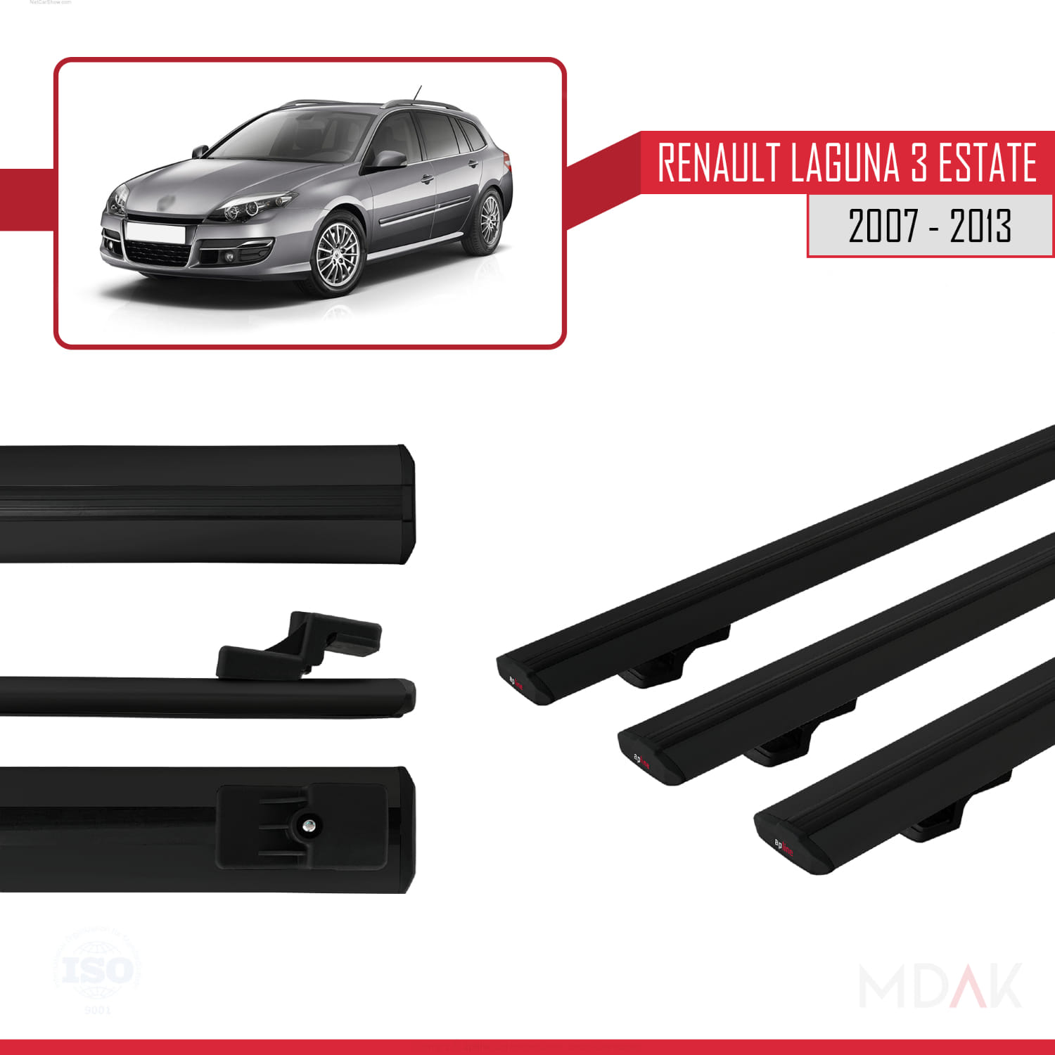 Renault Laguna 3 Estate 2007-2013 Arası ile Uyumlu BASIC Model Ara Atkı Tavan Barı Siyah 3 Adet - Görsel 3