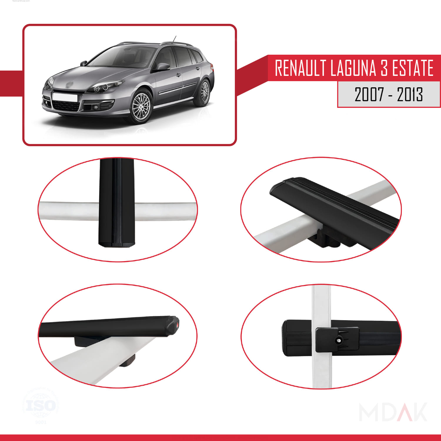 Renault Laguna 3 Estate 2007-2013 Arası ile Uyumlu BASIC Model Ara Atkı Tavan Barı Siyah 2 Adet - Görsel 4