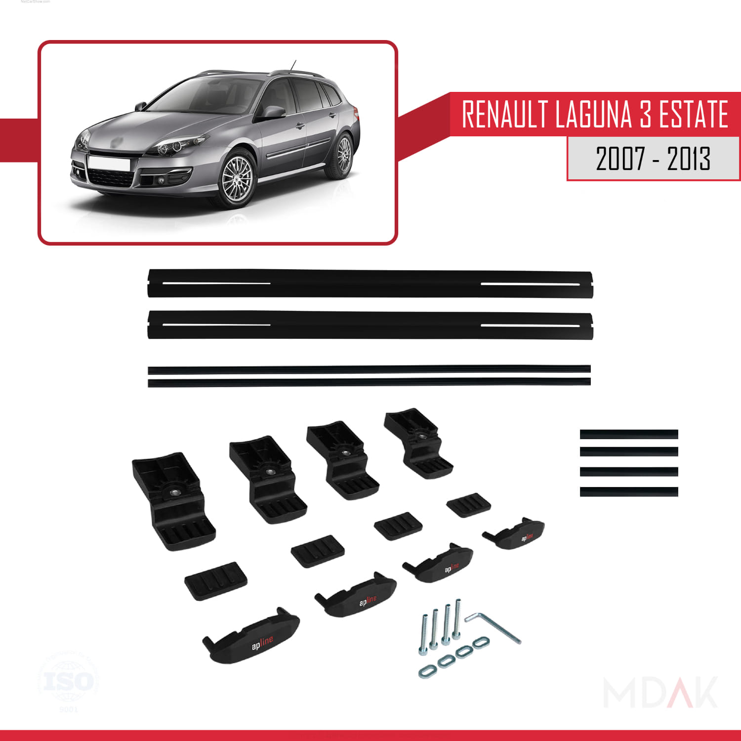 Renault Laguna 3 Estate 2007-2013 Arası ile Uyumlu BASIC Model Ara Atkı Tavan Barı Siyah 2 Adet - Görsel 6