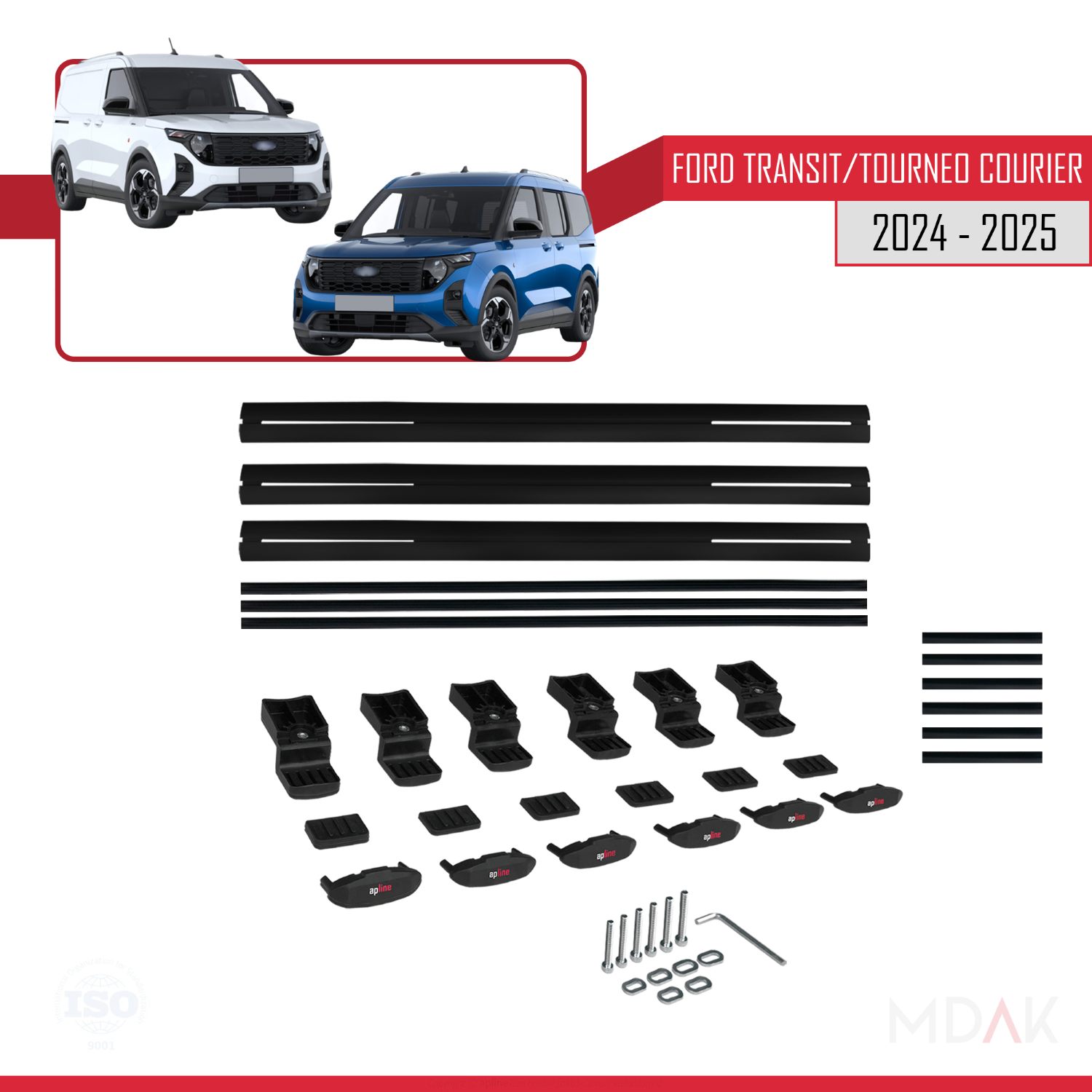 Ford Transit/Tourneo Courier 2024-2025 Arası ile uyumlu BASIC Model Ara Atkı Tavan Barı Siyah 3 Adet - Görsel 6