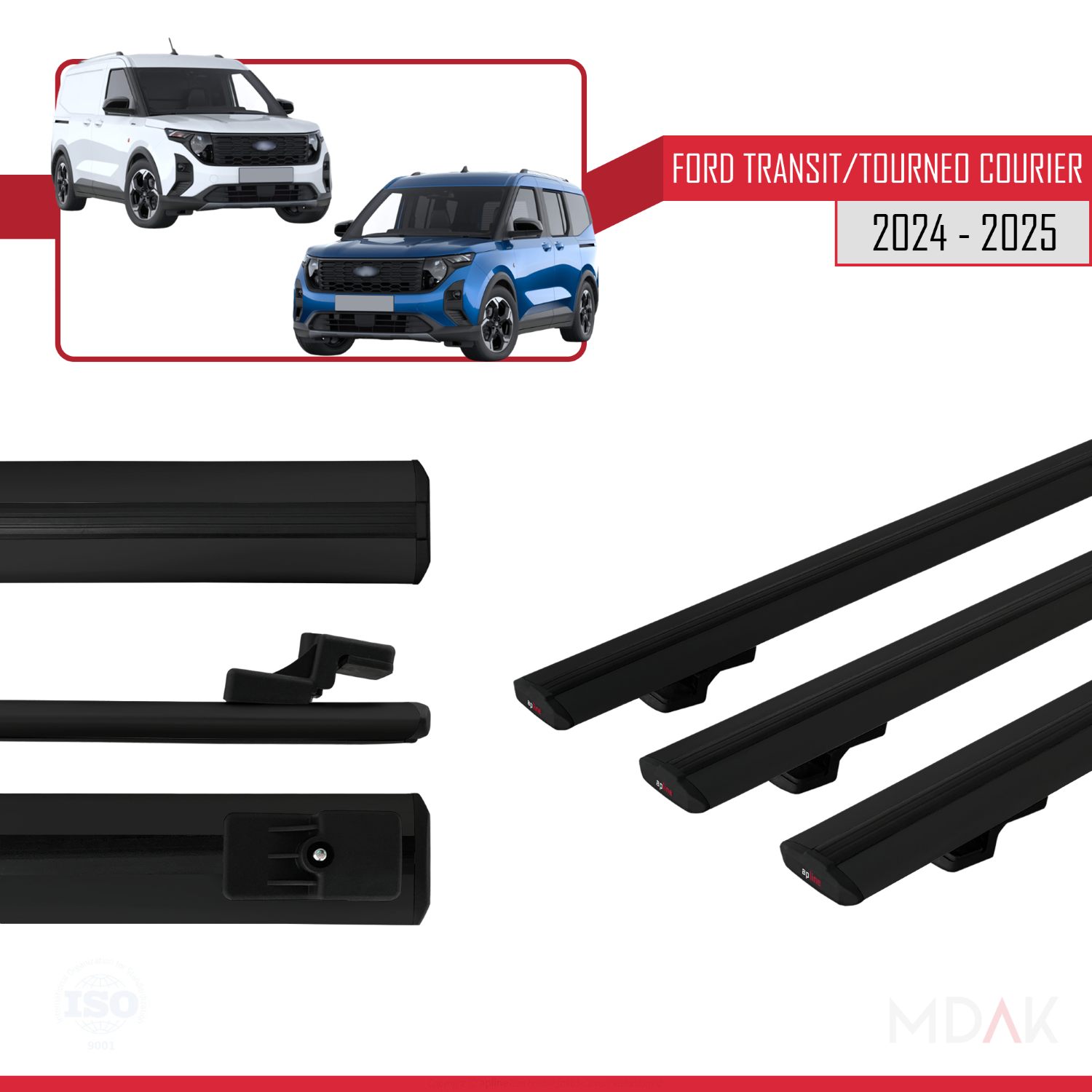 Ford Transit/Tourneo Courier 2024-2025 Arası ile uyumlu BASIC Model Ara Atkı Tavan Barı Siyah 3 Adet - Görsel 3