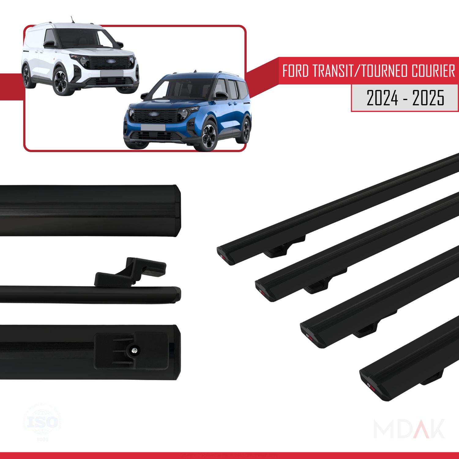 Ford Transit/Tourneo Courier 2024-2025 Arası ile uyumlu BASIC Model Ara Atkı Tavan Barı Siyah 4 Adet - Görsel 3