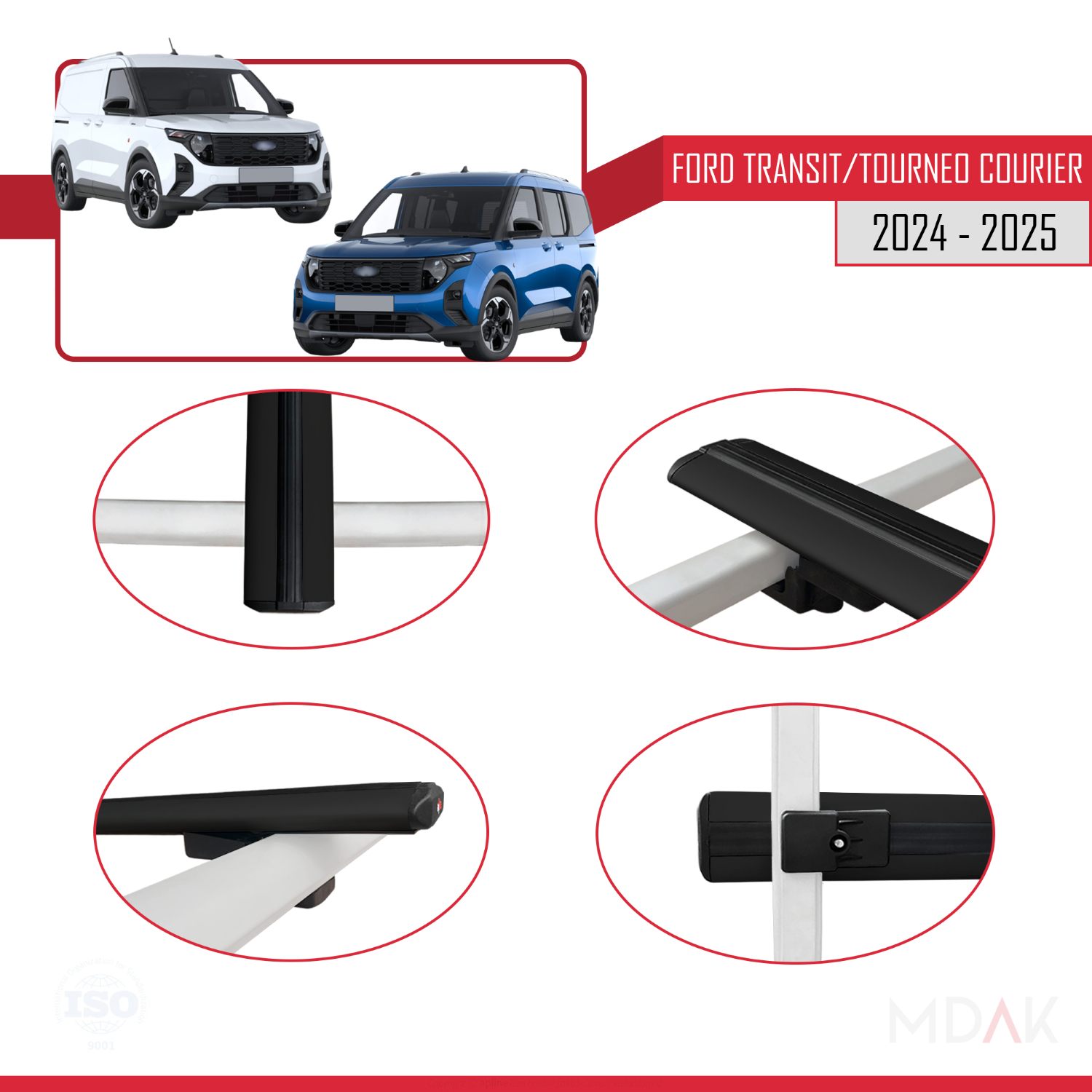 Ford Transit/Tourneo Courier 2024-2025 Arası ile uyumlu BASIC Model Ara Atkı Tavan Barı Siyah 4 Adet - Görsel 4