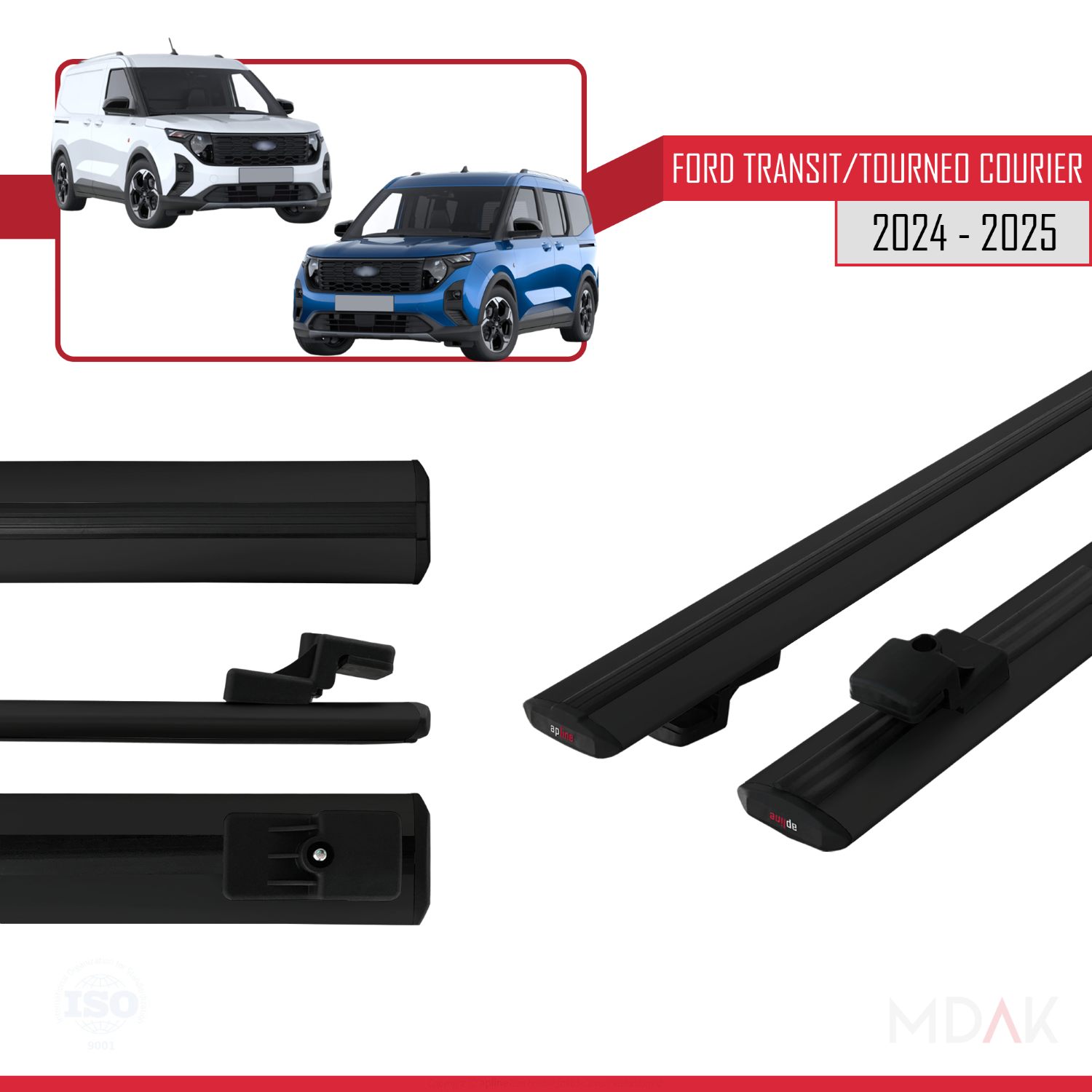 Ford Transit/Tourneo Courier 2024-2025 Arası ile uyumlu BASIC Model Ara Atkı Tavan Barı Siyah 2 Adet - Görsel 3