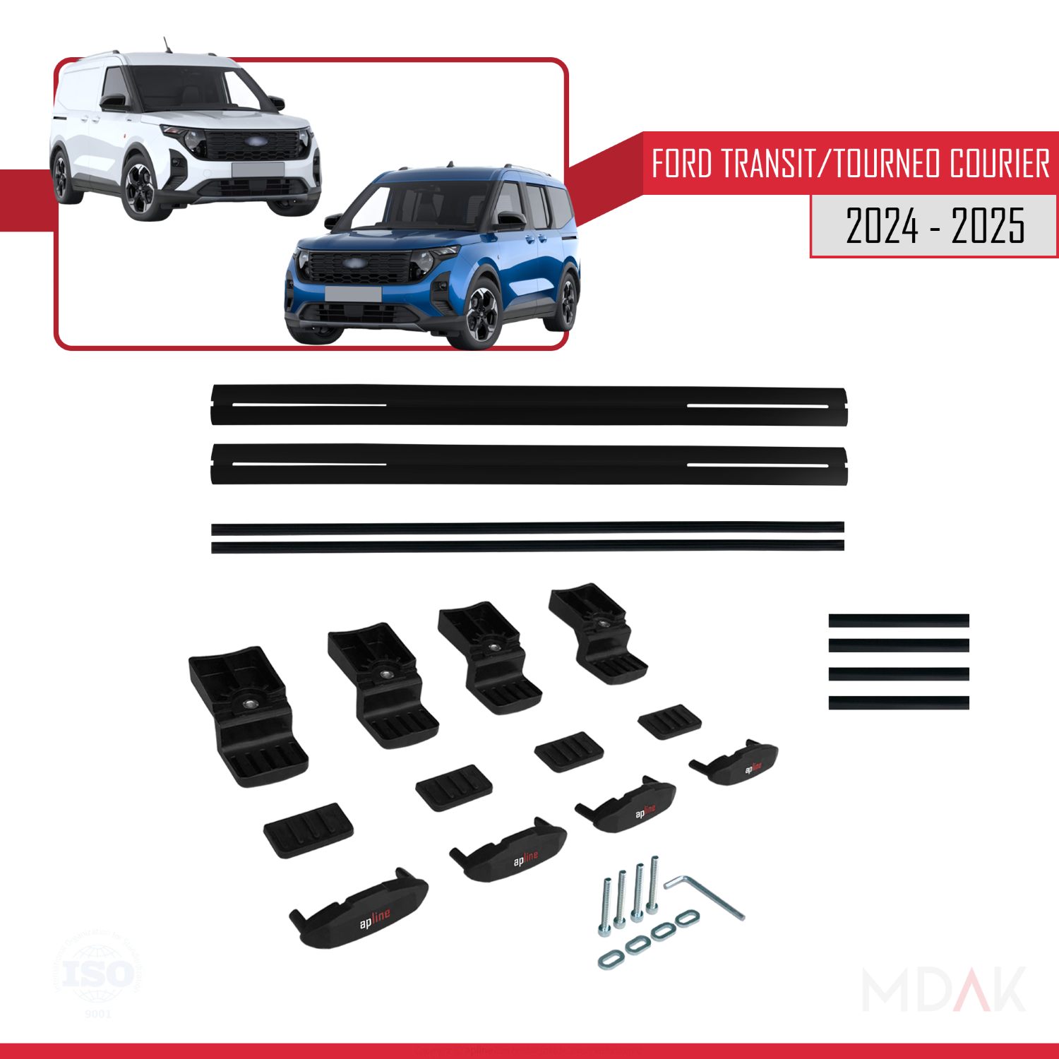Ford Transit/Tourneo Courier 2024-2025 Arası ile uyumlu BASIC Model Ara Atkı Tavan Barı Siyah 2 Adet - Görsel 6