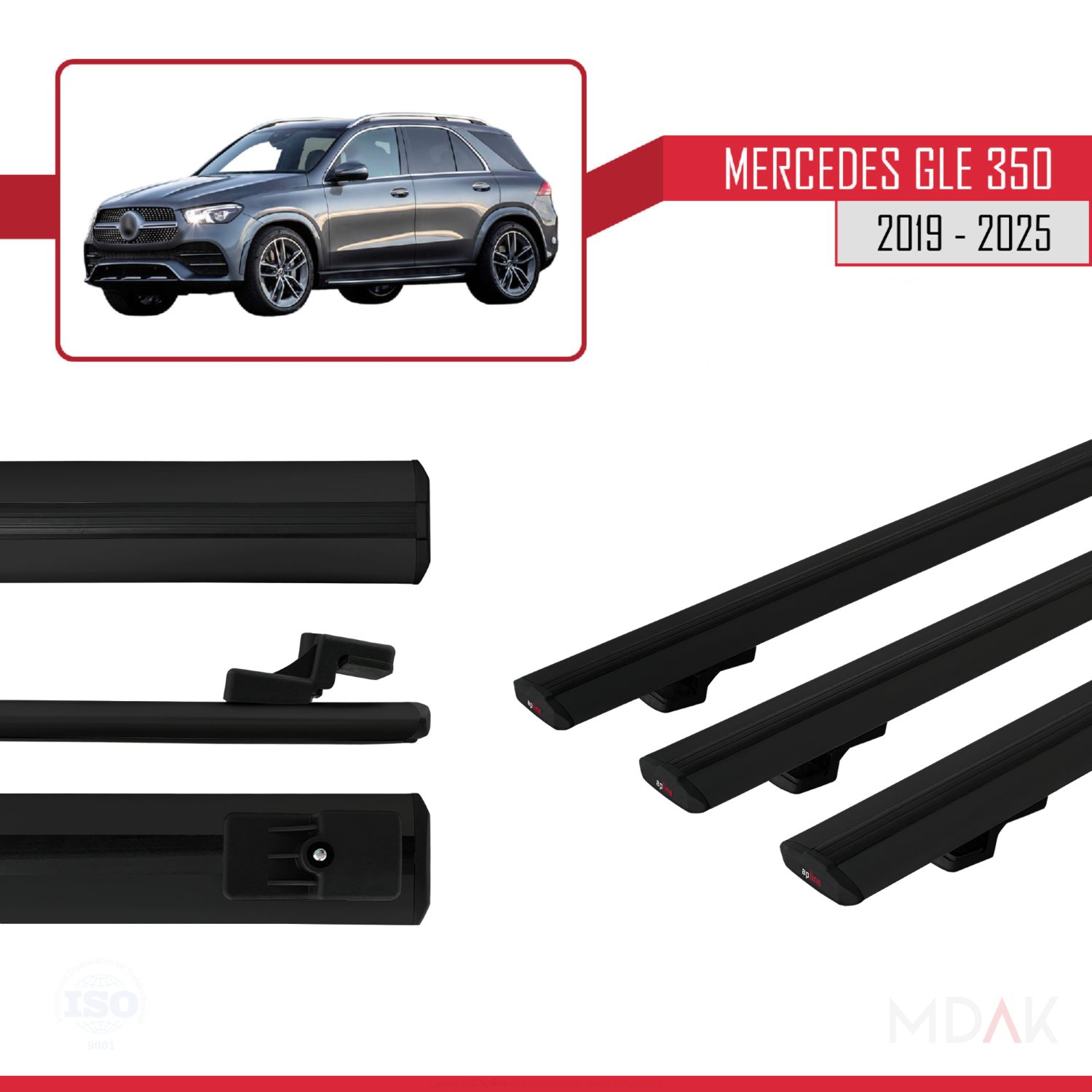 Mercedes GLE Class 4 (W167) 2019-2025 Arası ile uyumlu BASIC Model Ara Atkı Tavan Barı Siyah 3 Adet - Görsel 3