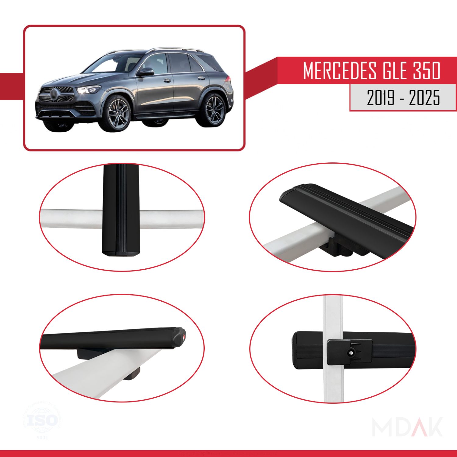 Mercedes GLE Class 4 (W167) 2019-2025 Arası ile uyumlu BASIC Model Ara Atkı Tavan Barı Siyah 3 Adet - Görsel 4