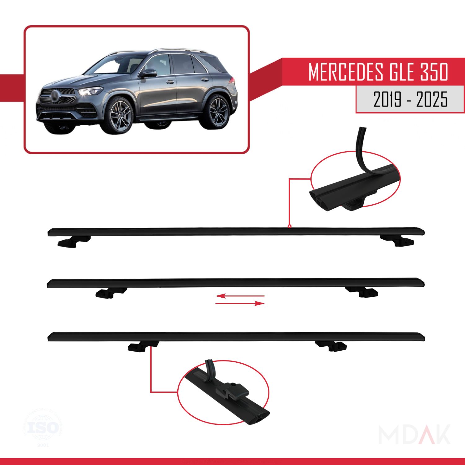 Mercedes GLE Class 4 (W167) 2019-2025 Arası ile uyumlu BASIC Model Ara Atkı Tavan Barı Siyah 2 Adet - Görsel 5
