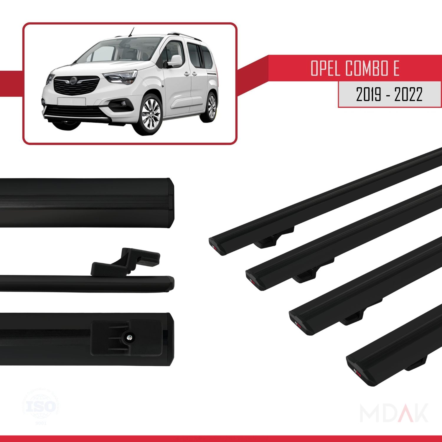 Opel Combo E 2019-2022 Arası ile uyumlu BASIC Model Ara Atkı Tavan Barı Siyah 4 Adet - Görsel 3