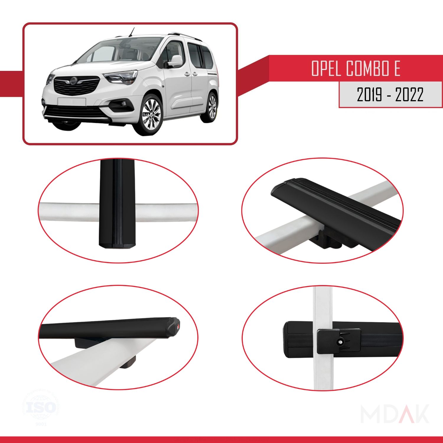 Opel Combo E 2019-2022 Arası ile uyumlu BASIC Model Ara Atkı Tavan Barı Siyah 4 Adet - Görsel 4