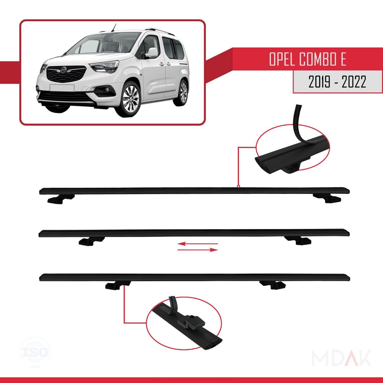 Opel Combo E 2019-2022 Arası ile uyumlu BASIC Model Ara Atkı Tavan Barı Siyah 4 Adet - Görsel 5