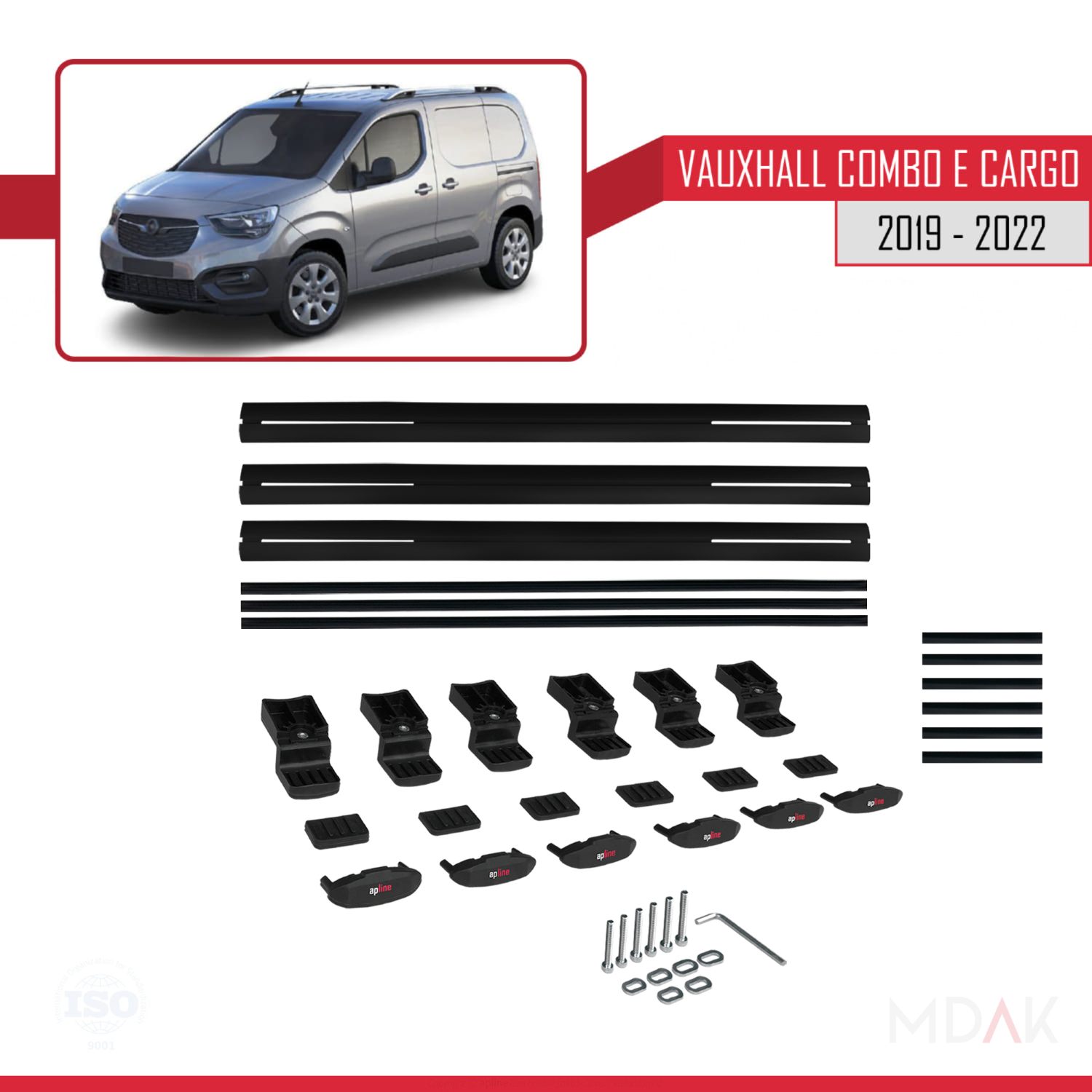 Vauxhall Combo E Cargo 2019-2022 Arası ile uyumlu BASIC Model Ara Atkı Tavan Barı Siyah 3 Adet - Görsel 6