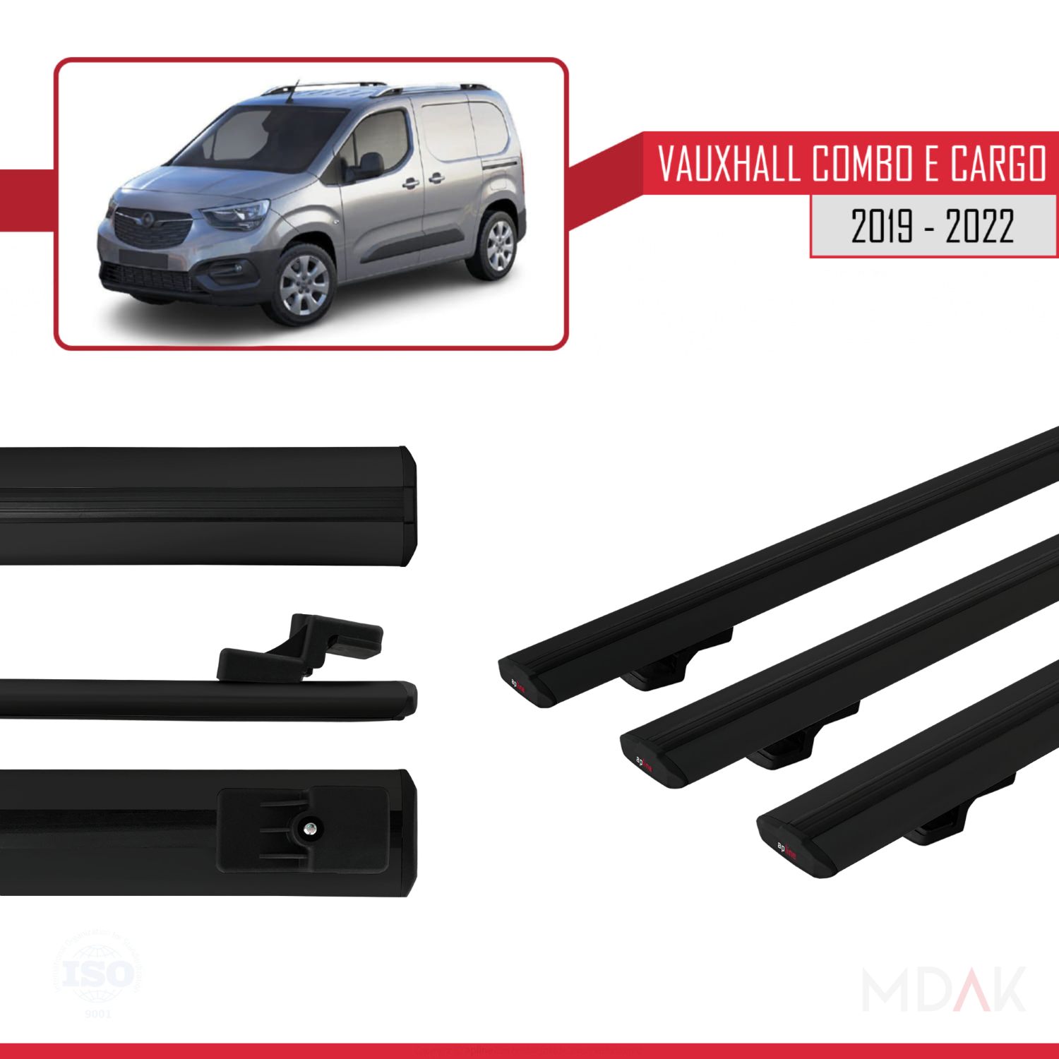 Vauxhall Combo E Cargo 2019-2022 Arası ile uyumlu BASIC Model Ara Atkı Tavan Barı Siyah 3 Adet - Görsel 3