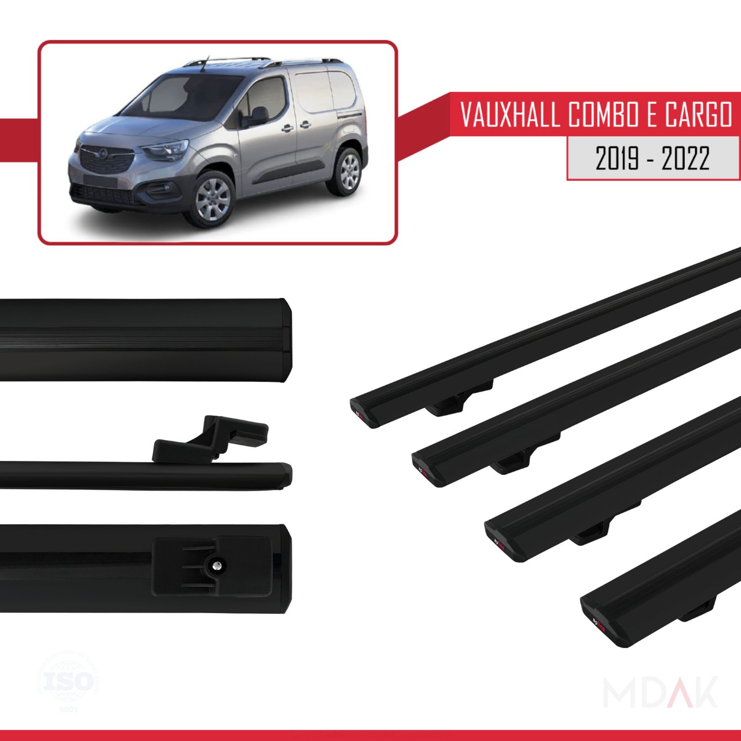 Vauxhall Combo E Cargo 2019-2022 Arası ile uyumlu BASIC Model Ara Atkı Tavan Barı Siyah 4 Adet - Görsel 3