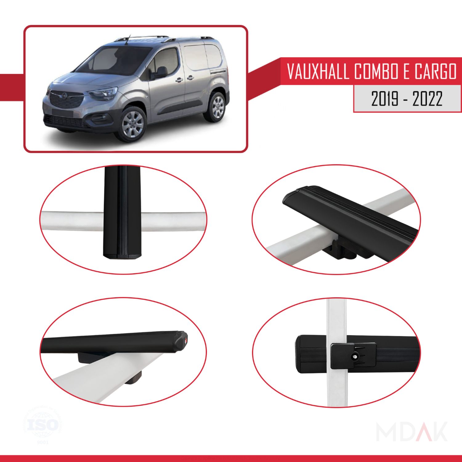 Vauxhall Combo E Cargo 2019-2022 Arası ile uyumlu BASIC Model Ara Atkı Tavan Barı Siyah 4 Adet - Görsel 4