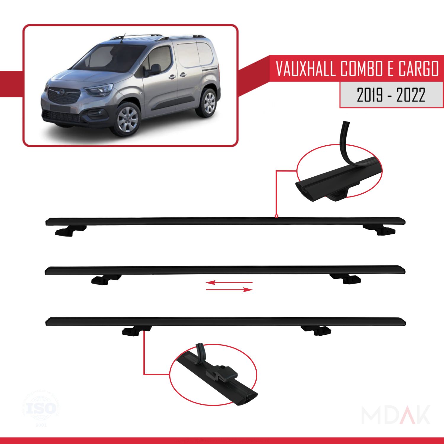 Vauxhall Combo E Cargo 2019-2022 Arası ile uyumlu BASIC Model Ara Atkı Tavan Barı Siyah 4 Adet - Görsel 5