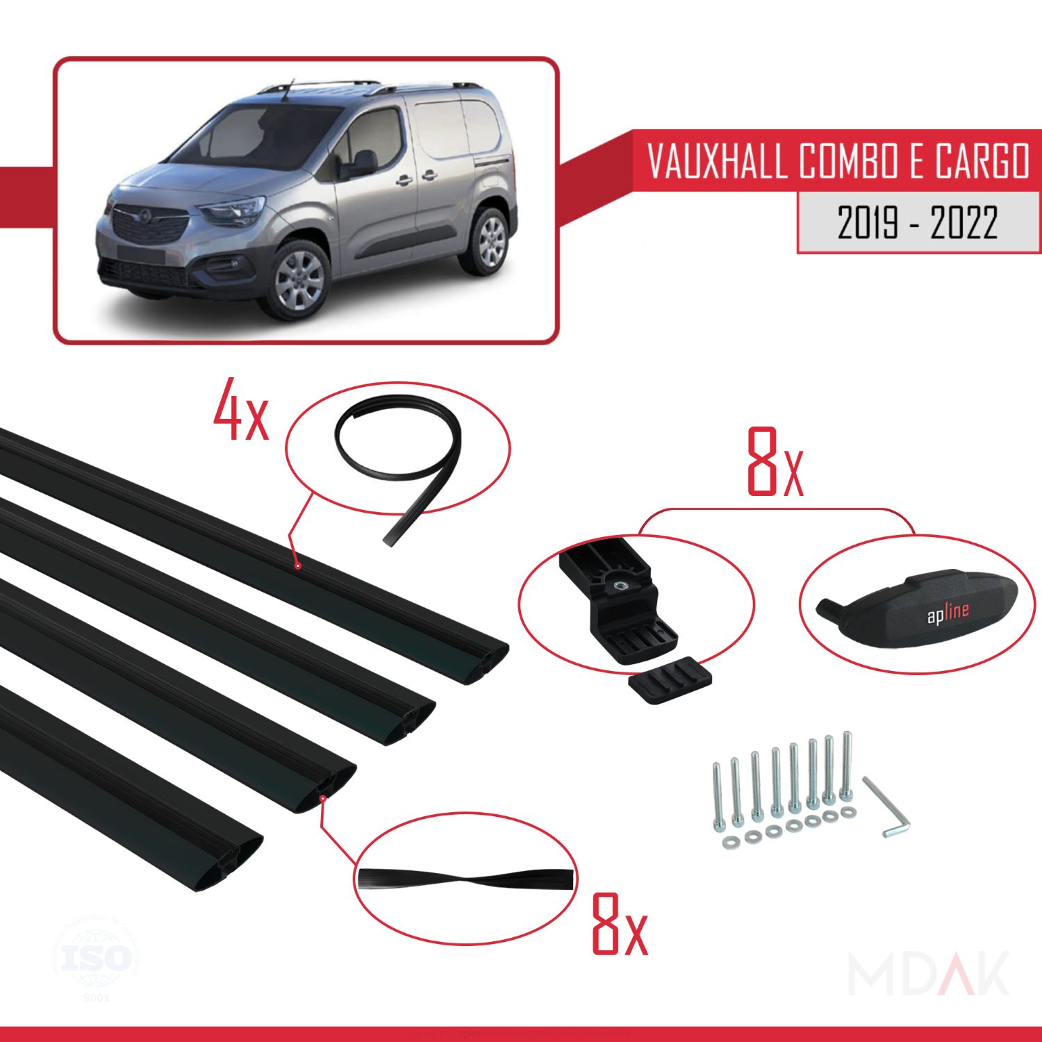 Vauxhall Combo E Cargo 2019-2022 Arası ile uyumlu BASIC Model Ara Atkı Tavan Barı Siyah 4 Adet - Görsel 6