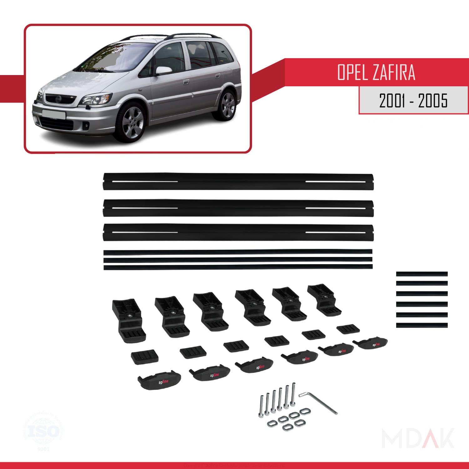 Opel Zafira A (T98) 2001-2005 Arası ile uyumlu BASIC Model Ara Atkı Tavan Barı Siyah 3 Adet - Görsel 6
