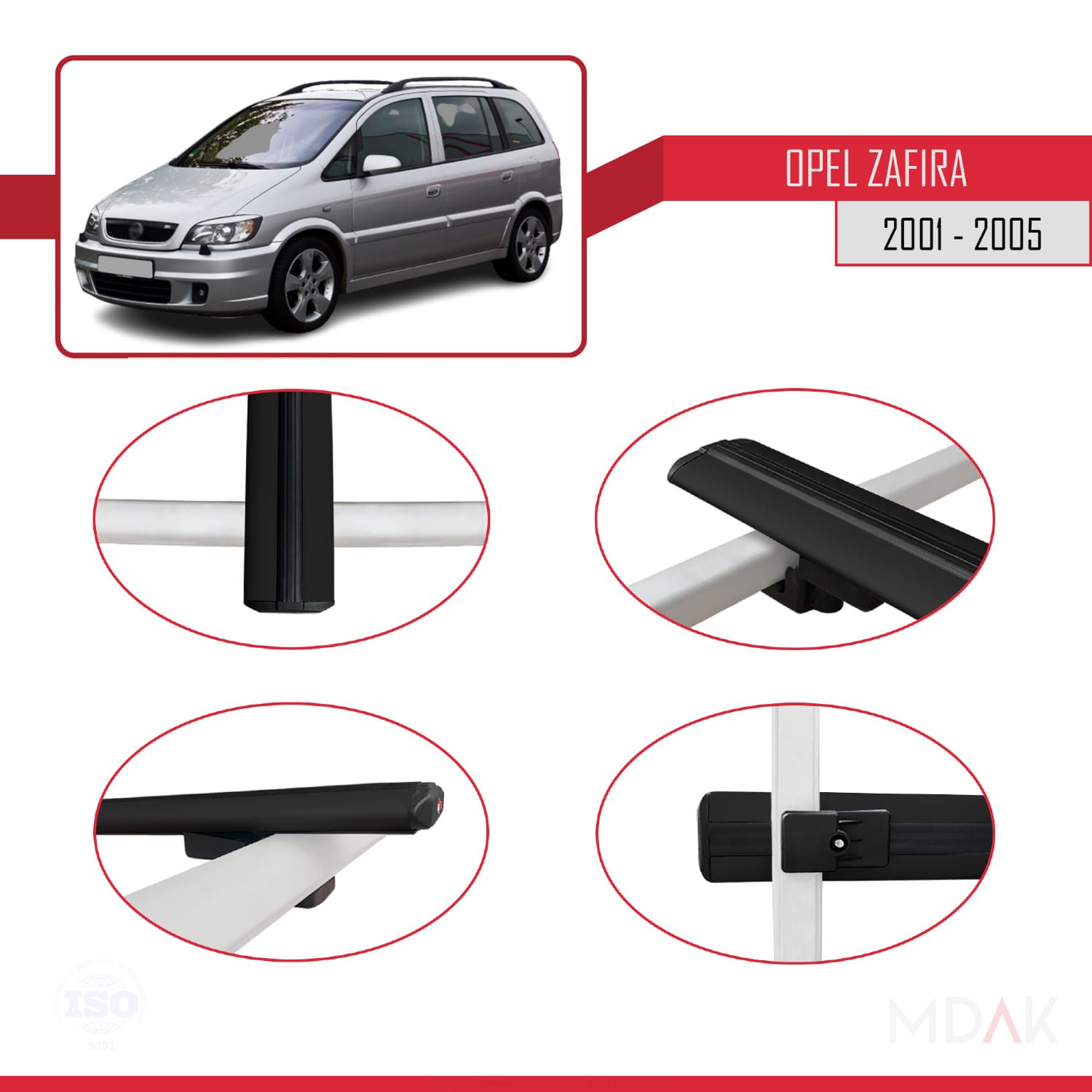 Opel Zafira A (T98) 2001-2005 Arası ile uyumlu BASIC Model Ara Atkı Tavan Barı Siyah 3 Adet - Görsel 4