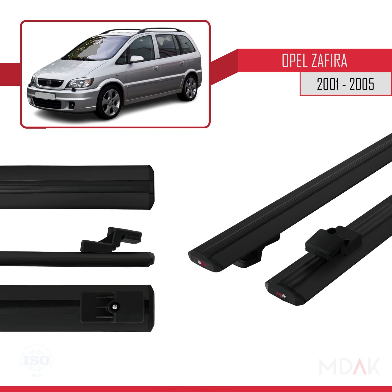 Opel Zafira A (T98) 2001-2005 Arası ile uyumlu BASIC Model Ara Atkı Tavan Barı Siyah 2 Adet - Görsel 3