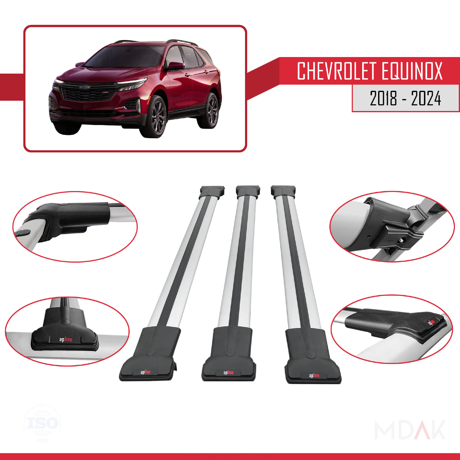 Chevrolet Equinox 2018-2024 Arası ile Uyumlu FLY Model Ara Atkı Tavan Barı Gri 3 Adet - Görsel 4