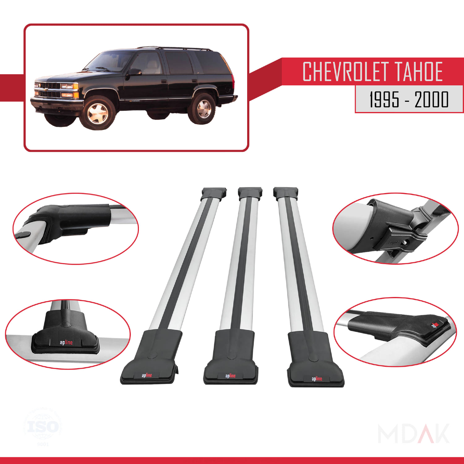 Chevrolet Tahoe 1995-2000 Arası ile Uyumlu FLY Model Ara Atkı Tavan Barı Gri 3 Adet - Görsel 4