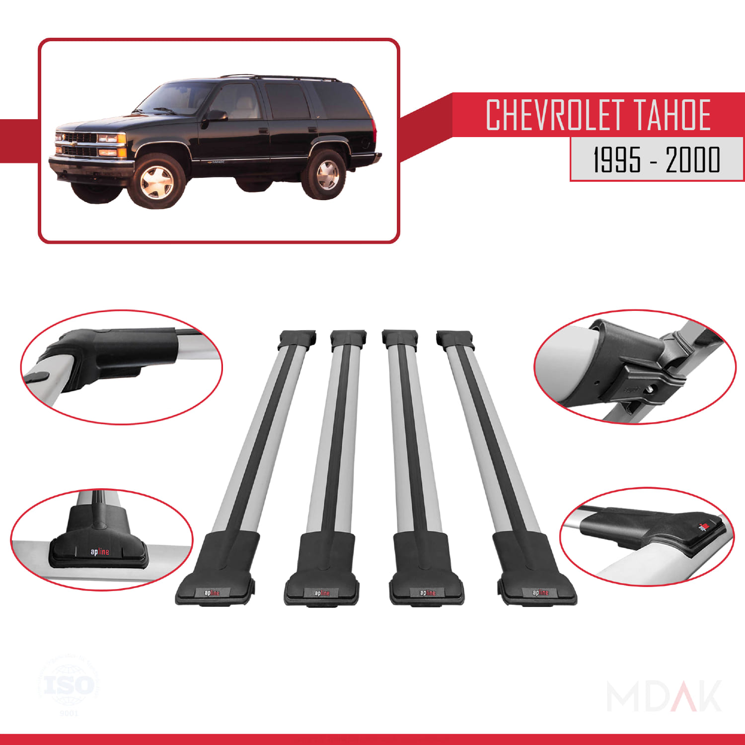 Chevrolet Tahoe 1995-2000 Arası ile Uyumlu FLY Model Ara Atkı Tavan Barı Gri 4 Adet - Görsel 4