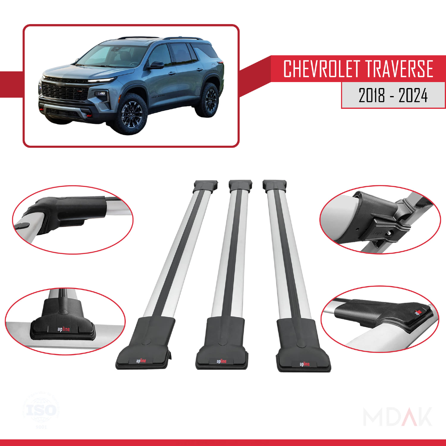 Chevrolet Traverse 2018-2024 Arası ile Uyumlu FLY Model Ara Atkı Tavan Barı Gri 3 Adet - Görsel 4