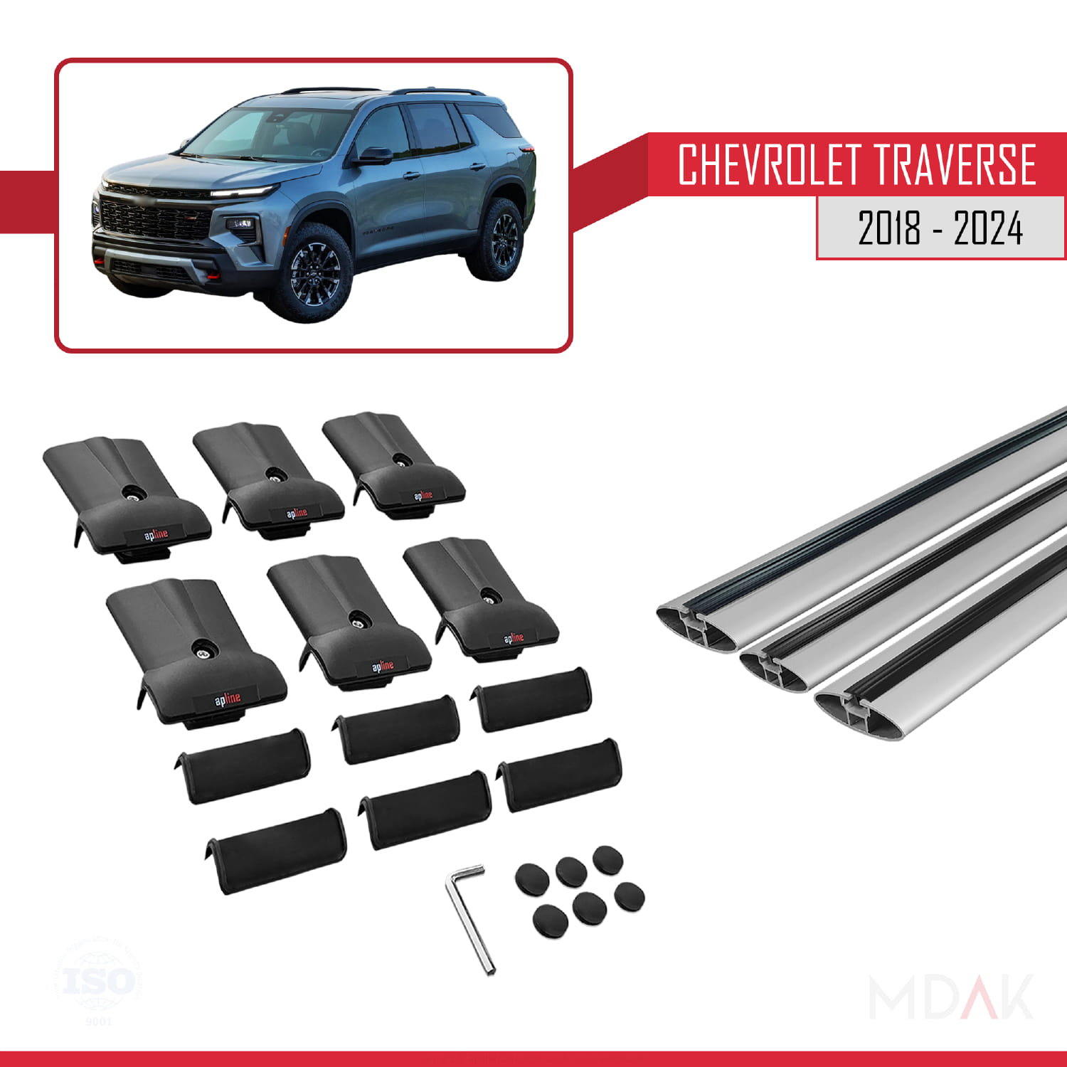 Chevrolet Traverse 2018-2024 Arası ile Uyumlu FLY Model Ara Atkı Tavan Barı Gri 3 Adet - Görsel 5