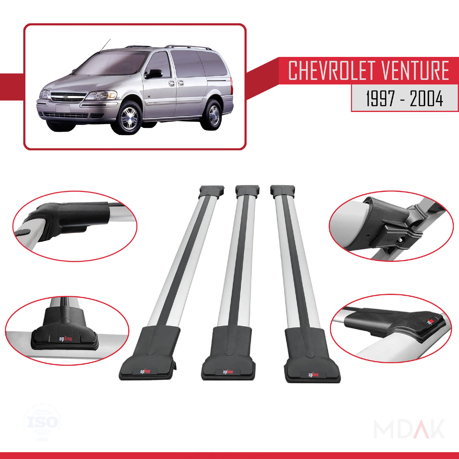 Chevrolet Venture 1997-2004 Arası ile Uyumlu FLY Model Ara Atkı Tavan Barı Gri 3 Adet - Görsel 4