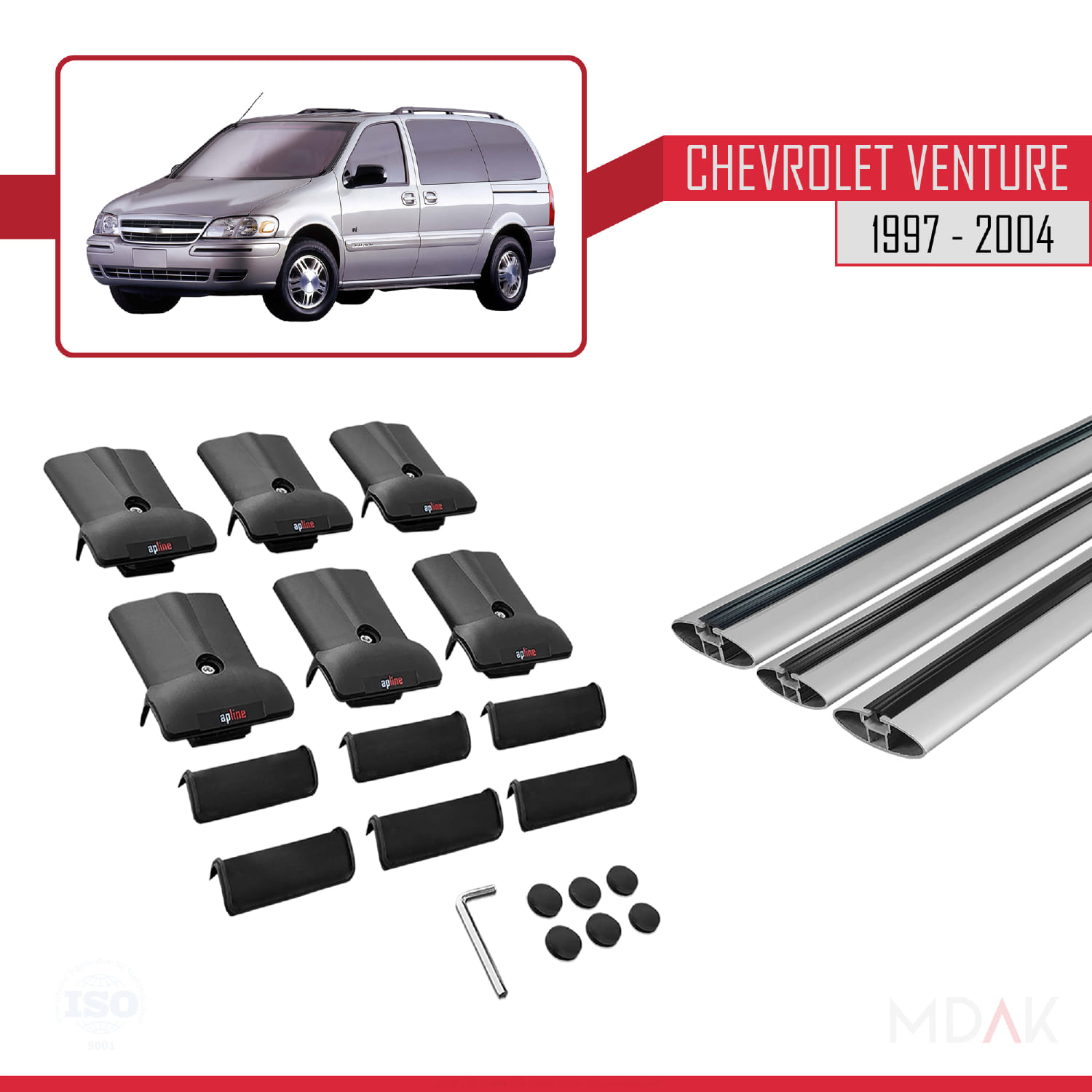 Chevrolet Venture 1997-2004 Arası ile Uyumlu FLY Model Ara Atkı Tavan Barı Gri 3 Adet - Görsel 5