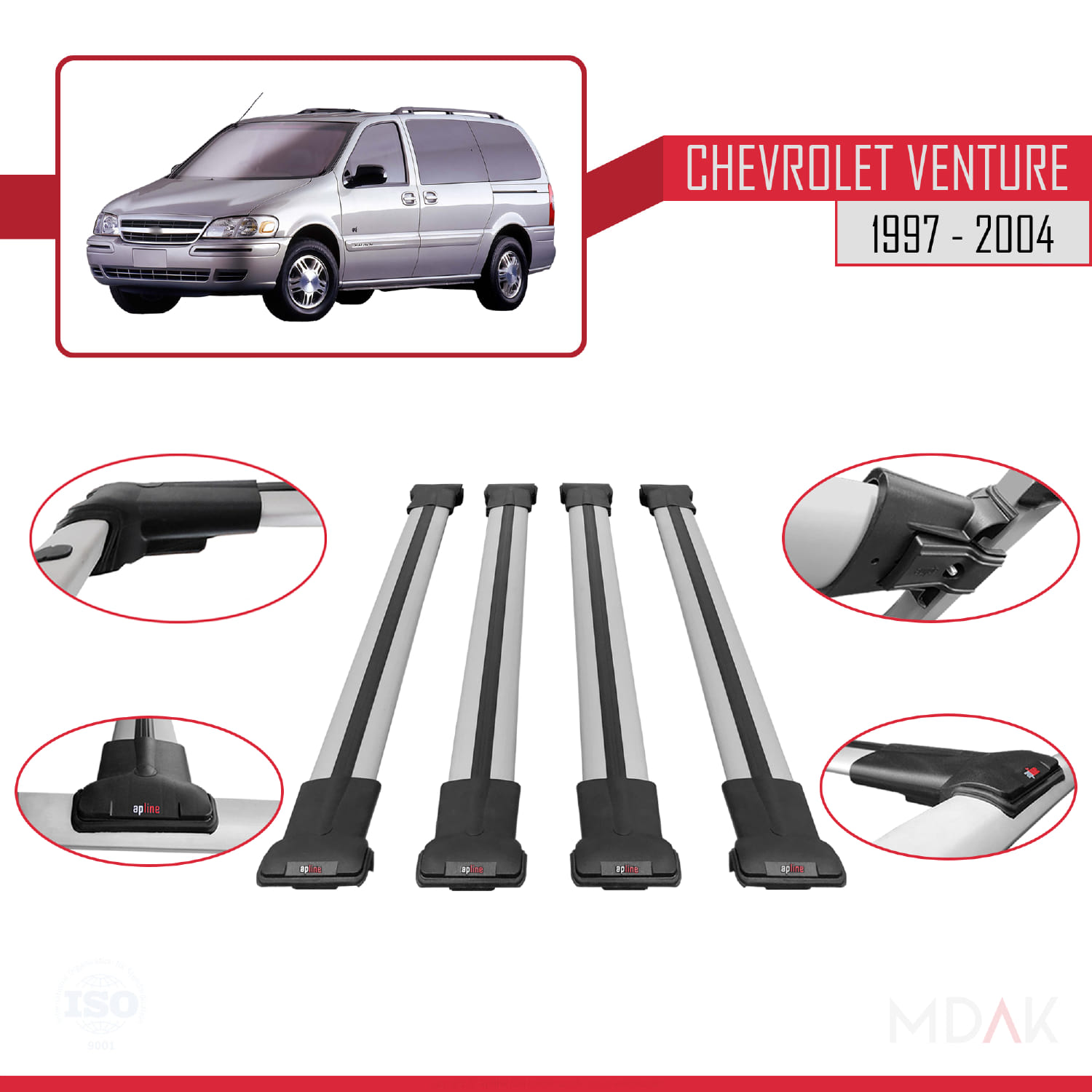 Chevrolet Venture 1997-2004 Arası ile Uyumlu FLY Model Ara Atkı Tavan Barı Gri 4 Adet - Görsel 4