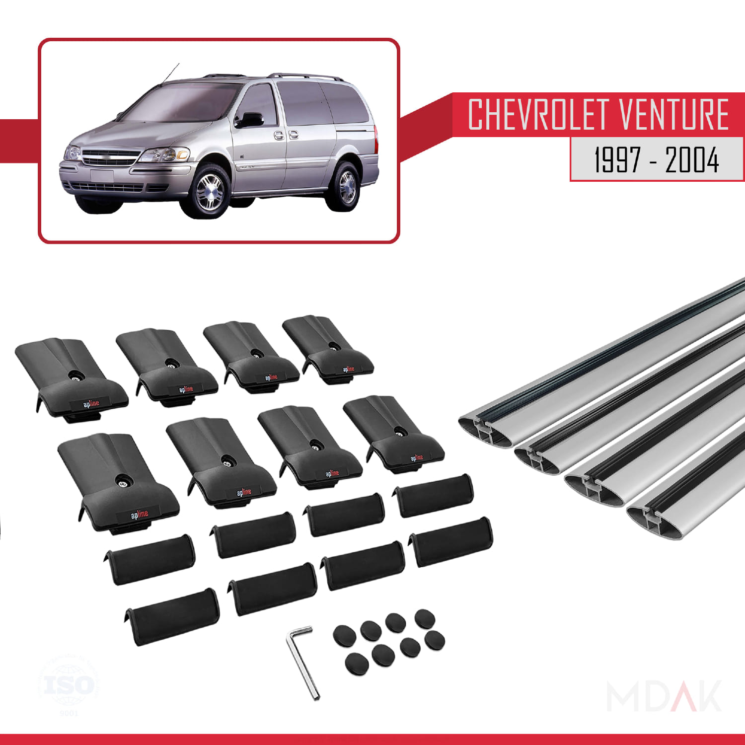 Chevrolet Venture 1997-2004 Arası ile Uyumlu FLY Model Ara Atkı Tavan Barı Gri 4 Adet - Görsel 5