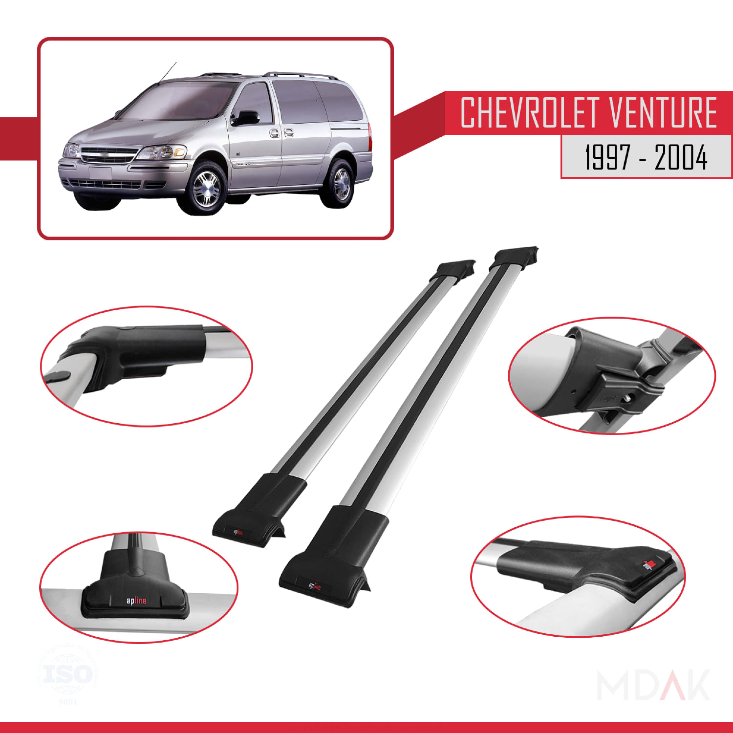 Chevrolet Venture 1997-2004 Arası ile Uyumlu FLY Model Ara Atkı Tavan Barı Gri 2 Adet - Görsel 3