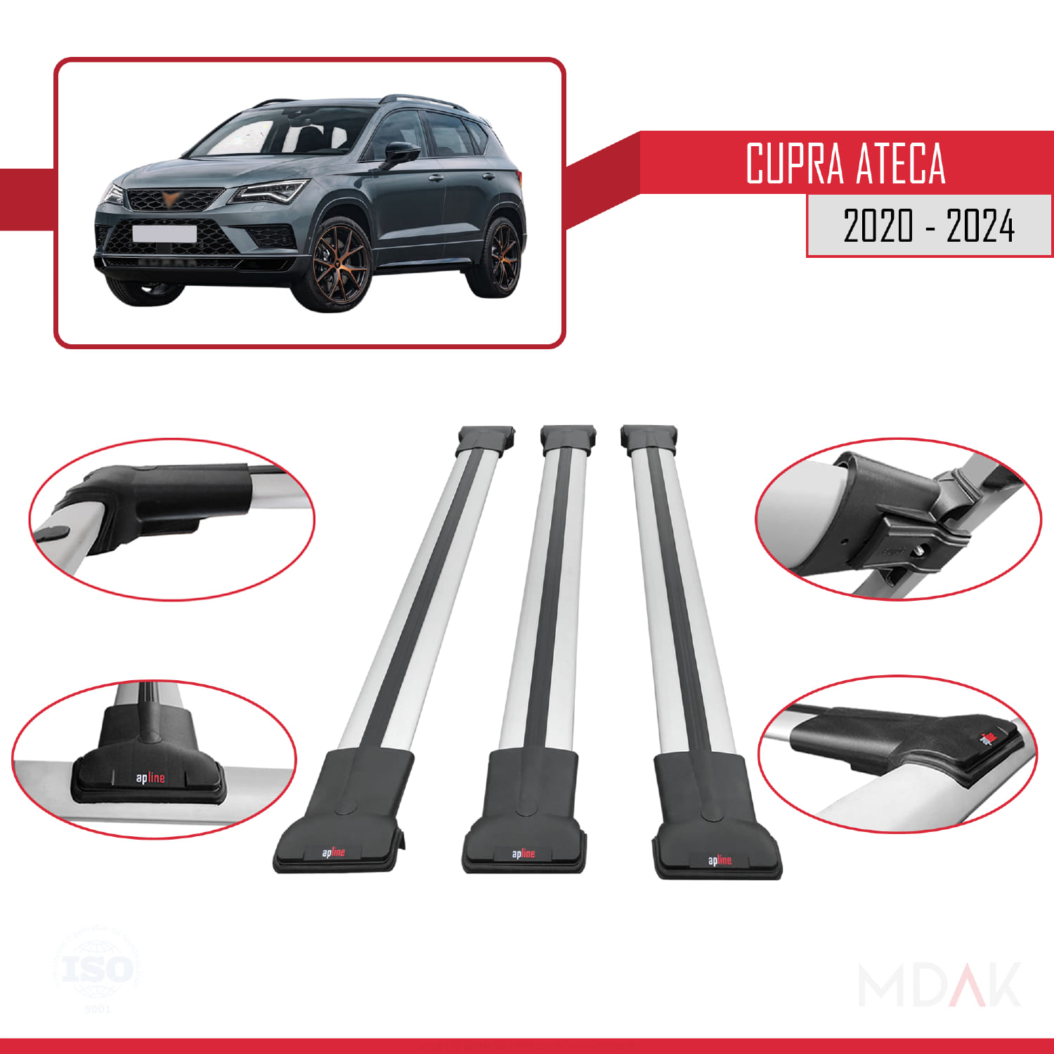 Cupra Ateca 2020-2024 Arası ile Uyumlu FLY Model Ara Atkı Tavan Barı Gri 3 Adet - Görsel 4