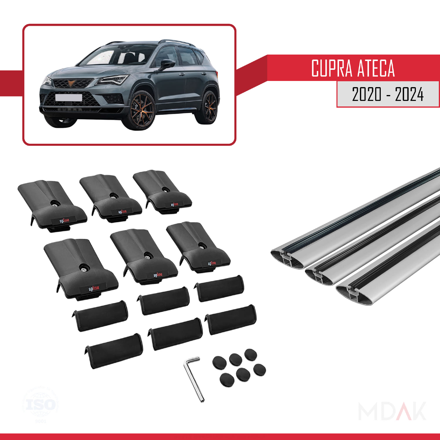 Cupra Ateca 2020-2024 Arası ile Uyumlu FLY Model Ara Atkı Tavan Barı Gri 3 Adet - Görsel 5