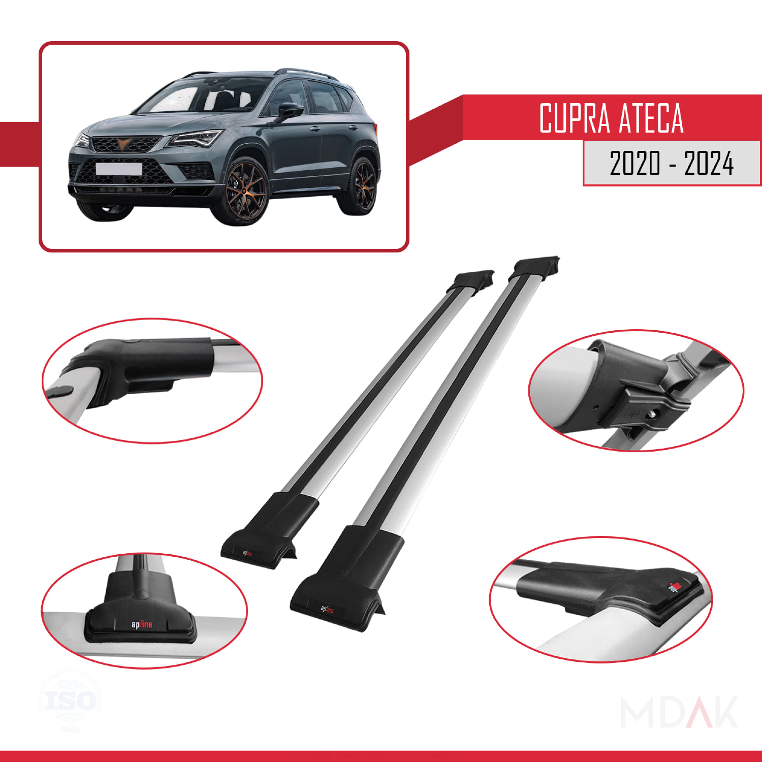 Cupra Ateca 2020-2024 Arası ile Uyumlu FLY Model Ara Atkı Tavan Barı Gri 2 Adet - Görsel 3