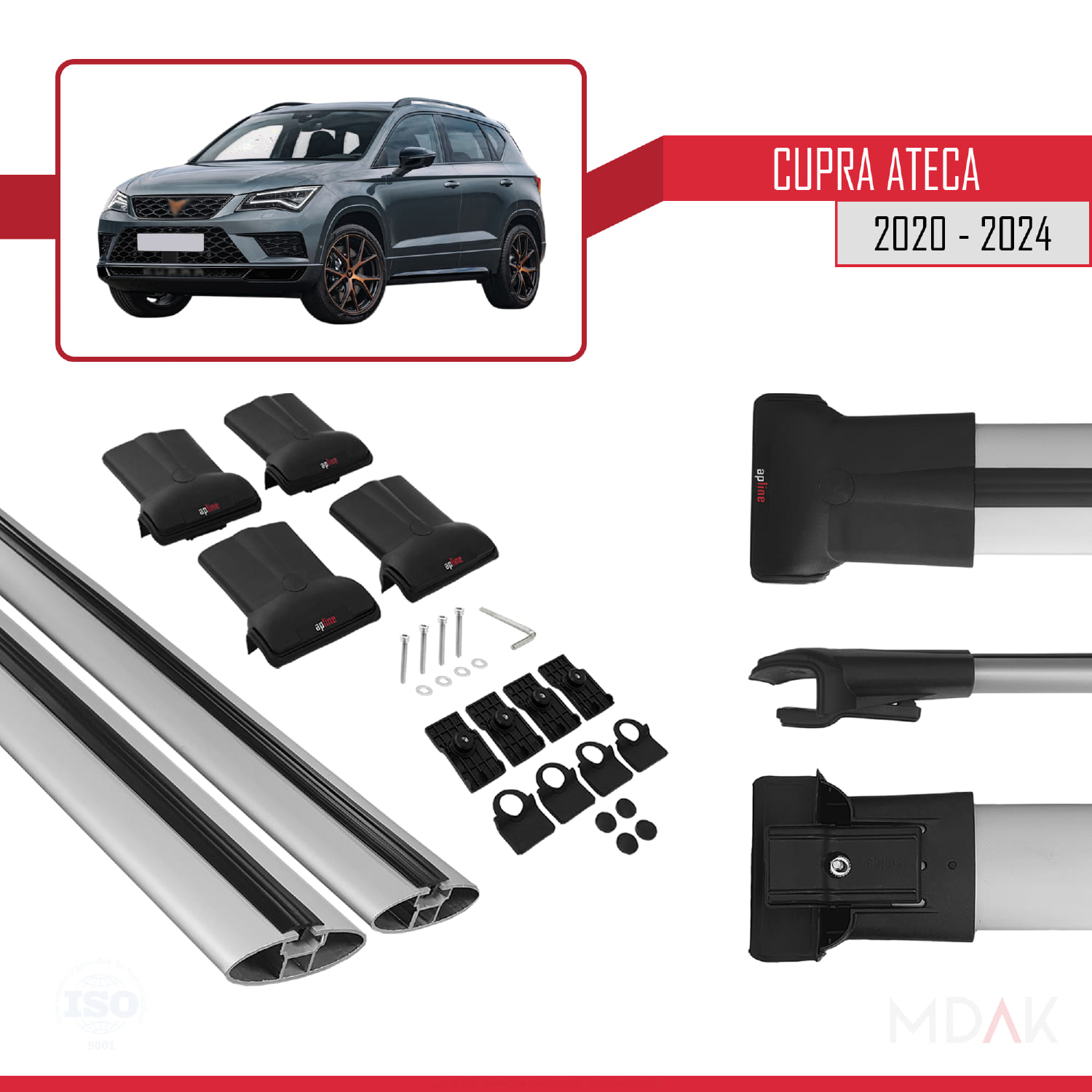 Cupra Ateca 2020-2024 Arası ile Uyumlu FLY Model Ara Atkı Tavan Barı Gri 2 Adet - Görsel 5