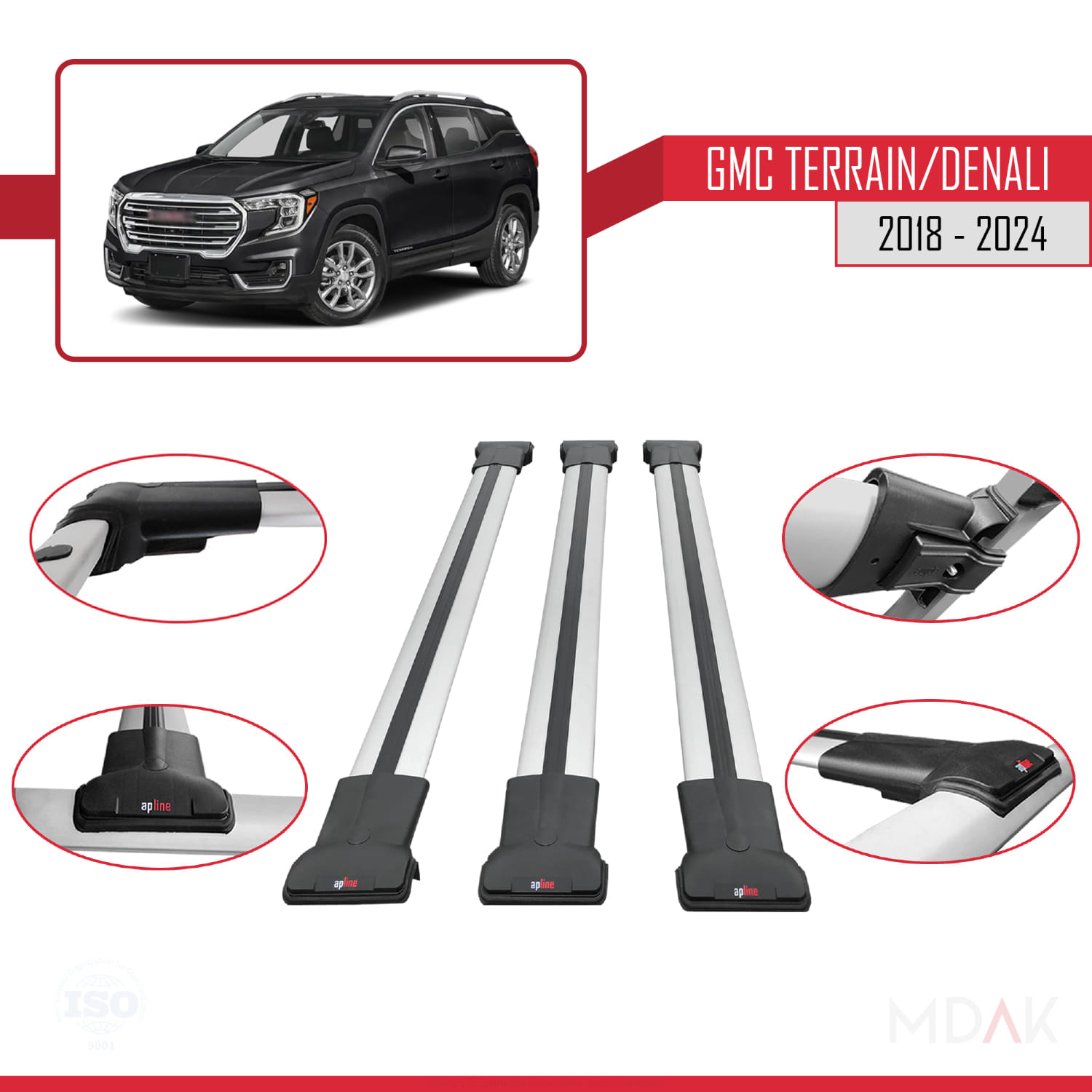 GMC Terrain / Denali 2018-2024 Arası ile Uyumlu FLY Model Ara Atkı Tavan Barı Gri 3 Adet - Görsel 4