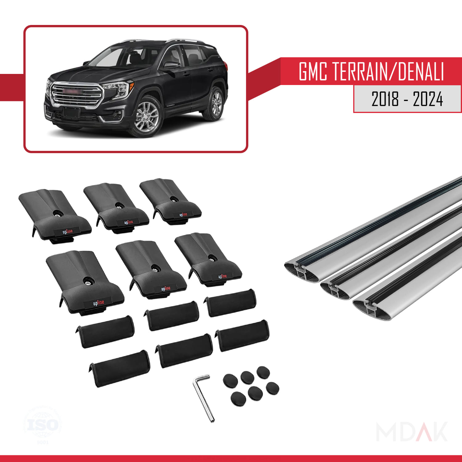 GMC Terrain / Denali 2018-2024 Arası ile Uyumlu FLY Model Ara Atkı Tavan Barı Gri 3 Adet - Görsel 5