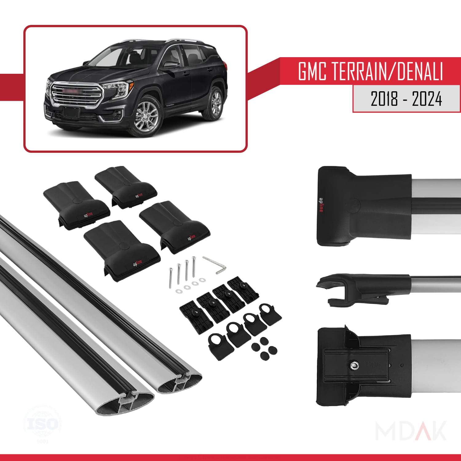 GMC Terrain / Denali 2018-2024 Arası ile Uyumlu FLY Model Ara Atkı Tavan Barı Gri 2 Adet - Görsel 5
