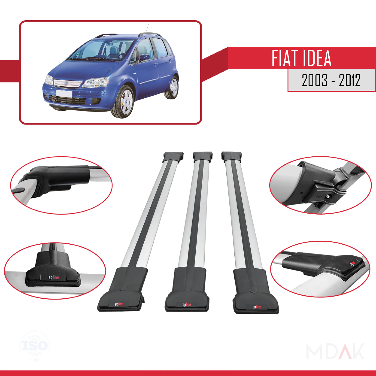 Fiat Idea 2003-2012 Arası ile Uyumlu FLY Model Ara Atkı Tavan Barı Gri 3 Adet - Görsel 4
