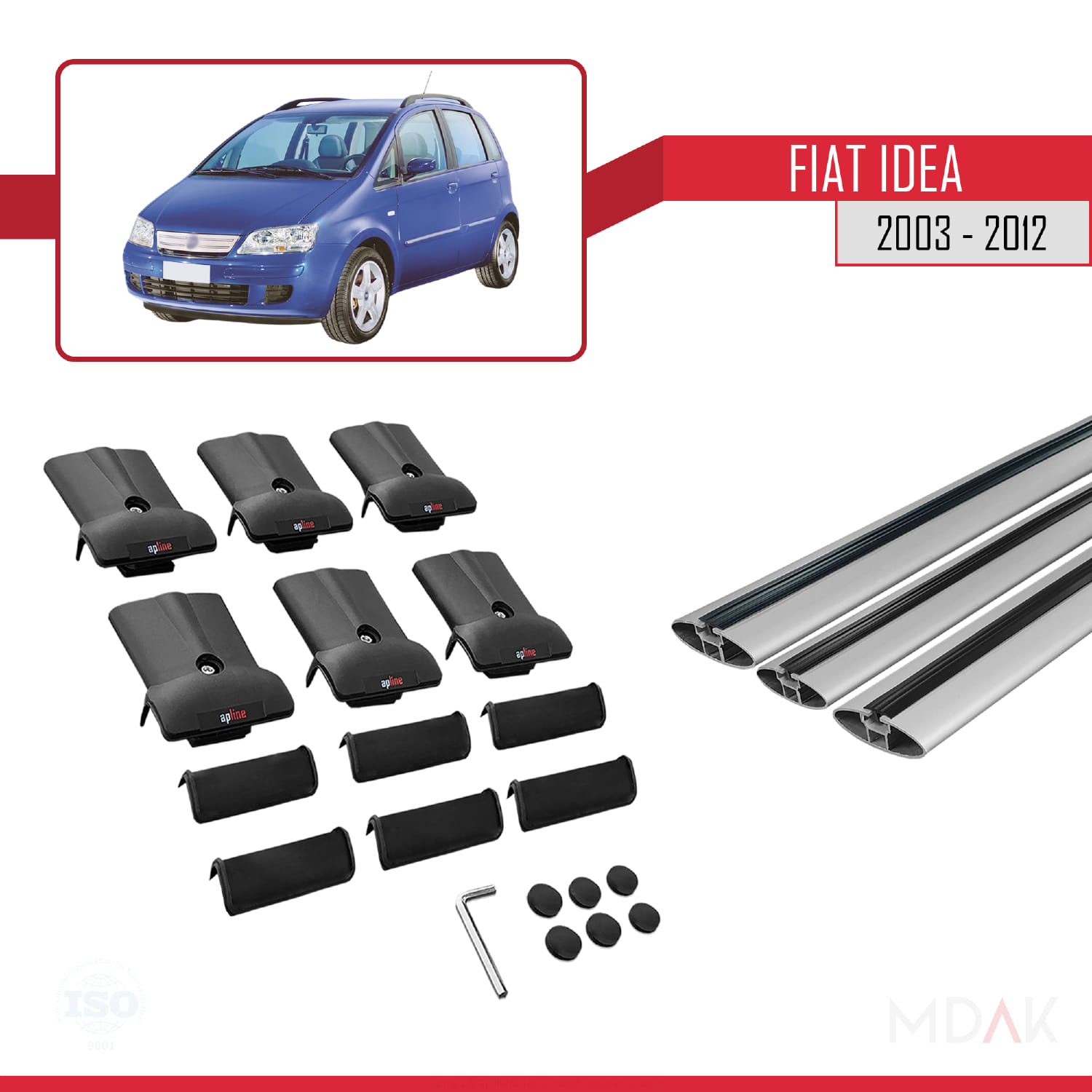 Fiat Idea 2003-2012 Arası ile Uyumlu FLY Model Ara Atkı Tavan Barı Gri 3 Adet - Görsel 5