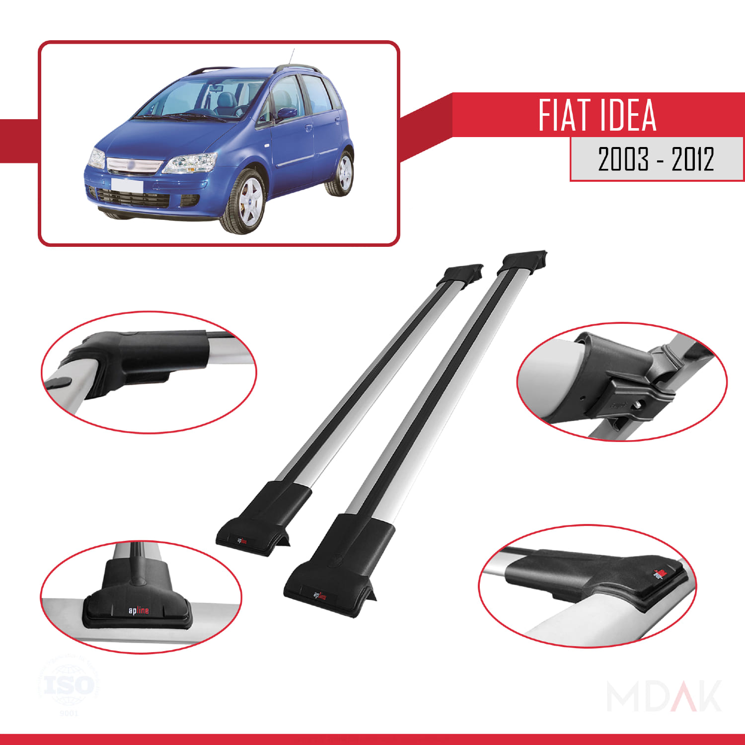 Fiat Idea 2003-2012 Arası ile Uyumlu FLY Model Ara Atkı Tavan Barı Gri 2 Adet - Görsel 3