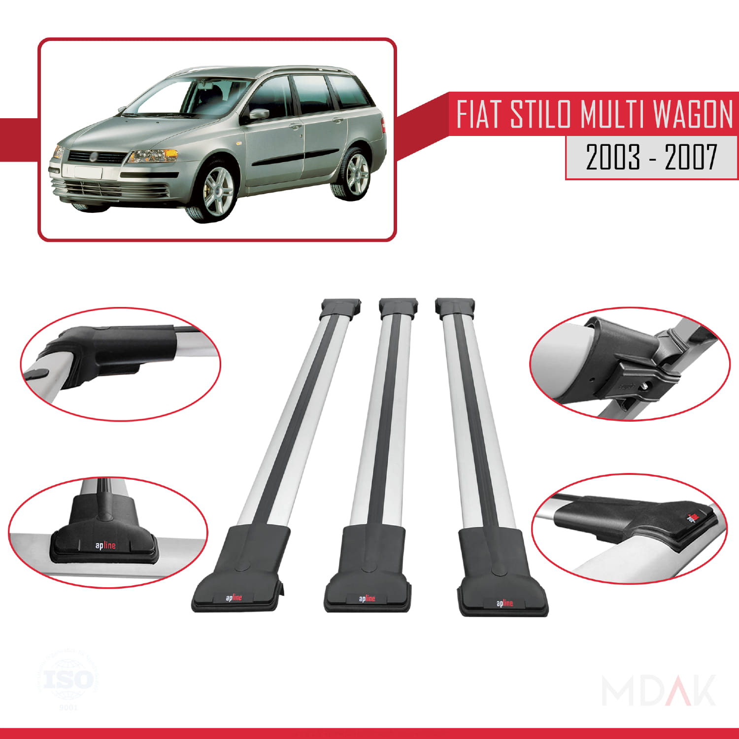 Fiat Stilo Multi Wagon 2003-2007 Arası ile Uyumlu FLY Model Ara Atkı Tavan Barı Gri 3 Adet - Görsel 4