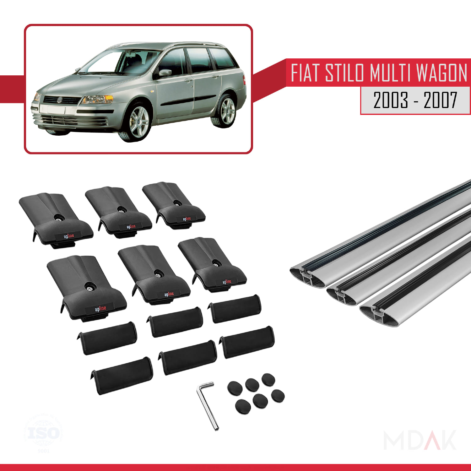 Fiat Stilo Multi Wagon 2003-2007 Arası ile Uyumlu FLY Model Ara Atkı Tavan Barı Gri 3 Adet - Görsel 5