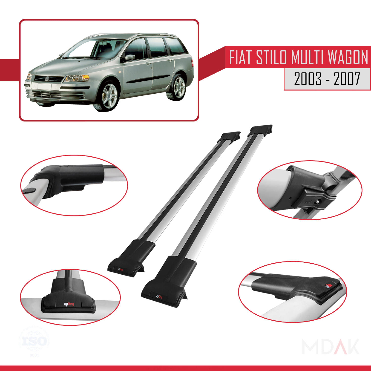 Fiat Stilo Multi Wagon 2003-2007 Arası ile Uyumlu FLY Model Ara Atkı Tavan Barı Gri 2 Adet - Görsel 3