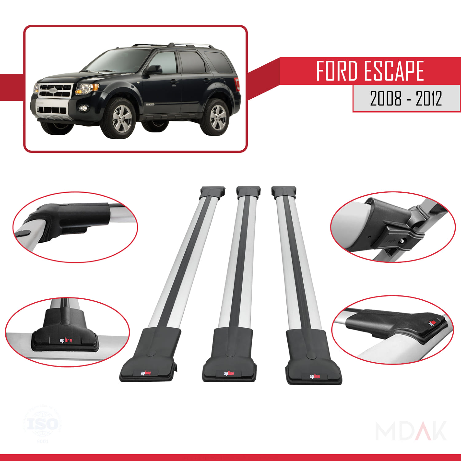 Ford Escape 2008-2012 Arası ile Uyumlu FLY Model Ara Atkı Tavan Barı Gri 3 Adet - Görsel 4